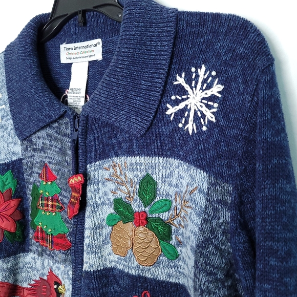 TIARA INTERNATIONAL Christmas Collection Women's Zip Front Cardigan MEDIUM - Picture 10 of 16